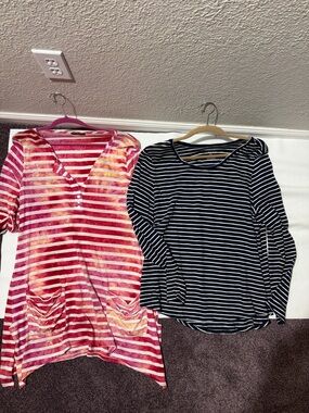 Bundle Striped Tie-Dye Tunic & Navy Stripe Tee Duo - Pink/Red and Navy/White